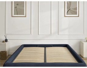 Ciemnoniebieskie tapicerowane łóżko dwuosobowe ze schowkiem/bez zagłówka ze stelażem 180x200 cm Inera – Bobochic Paris