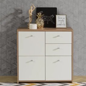 Kwadratowa komoda z 3 szafkami i 2 szufladami Best Chest 223, biały/dąb artisan