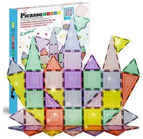 PicassoTiles zestaw 48 elementów Blokimagnetyczne, brokatowe