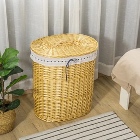 HOMCOM Kosz na pranie z wikliny, pleciony pojemnik na pranie z pokrywką