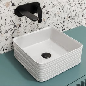 Umywalka ceramiczna nablatowa kwadratowa ryflowana biała 39 x 39 cm LAMI