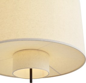Lampa wisząca Japandi czarna z białym lnianym kloszem 50cm - Rieu