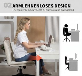 HOMCOM Krzesło do home office krzesło biurkowe o wyglądzie lnu, regulowana wysokość, obrotowe siedzenie po turecku z funkcją bujania, beżowe | Aosom PL
