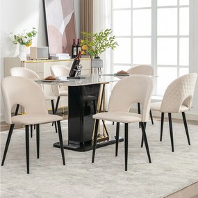 Zestaw 6 welurowych krzeseł do jadalni z metalową ramą – beżowy