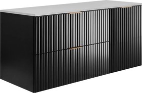Zestaw łazienkowy: szafka z szufladami i szafka z drzwiami 57×46×120 cm, kolor: czarny / blat biały, uchwyt złoty