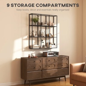 HOMCOM Industrialny Wiszący Regał z 9 Przegrodami, Metalowy Regał na Kolekcje, Idealny do Dekoracji Wnętrz, Czarny | Aosom PL