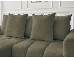 Rozkładany/ze schowkiem narożnik z materiału bouclé (lewostronny/z szezlongiem) w kolorze khaki Roxelane – Bobochic Paris