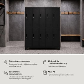 Szafa socjalna ubraniowa 10-drzwiowa czarna, 1360x1720x450 mm: BARTEK