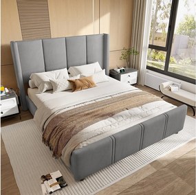 Łóżko dla dorosłych 160 x 200 cm - Łóżko podwójne z ładowaniem USB i zagłówkiem - szare - bez materaca