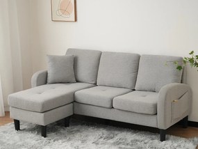 Narożnik z szezlongiem - 3 miejsca - tkanina bawełniana i lniana - Szary