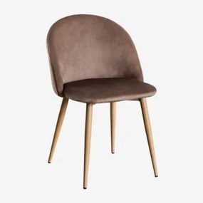 Krzesło Jadalniane Z Aksamitu Kana Marrón Army & Natural Wood - Sklum