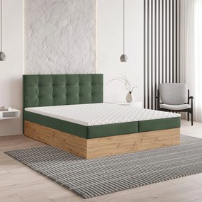 Masseno Łóżko kontynentalne MOLVEN z pojemnikiem na pościel 140x200 cm - Zielony, SORO 72