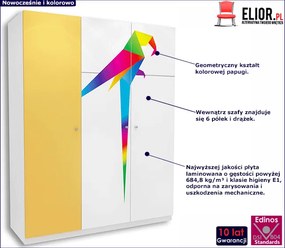 Biała szafa dziecięca 3 kolory R1-E95