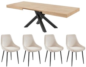 Zestaw stół CATONAV + 4 krzesła MASURIE - Naturalny i kremowy