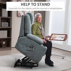 HOMCOM Fotel Masujący z Funkcją Pomocy przy Wstawaniu dla Seniorów, 8 Punktów Masażu, Boczne Kieszenie, Pilot, 90D x 101S x 107W cm, Szary