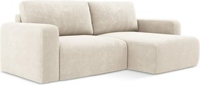 Kremowy rozkładany/ze schowkiem narożnik z tkaniny szenilowej (prawostronny/z szezlongiem) Kona – Makamii