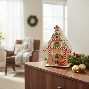 Lampion świąteczny LED, domek z piernika, 15 cm