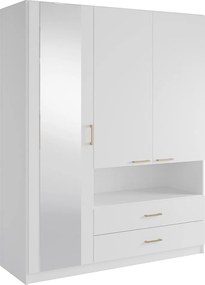 Szafa 3-drzwiowa, 2 szuflady i 1 wnęka – Z lustrem – S160 cm – Biała - LYRIANO