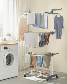 Suszarka na pranie ELTON z 4 poziomami na kółkach, 63,5x128x173cm,biały/szary SongmicsHome