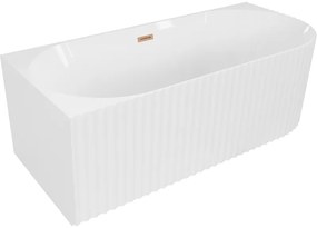 Mexen Gia wanna wolnostojąca narożna ryflowana lewa 150 x 75 cm, biała połysk, przelew miedź szczotkowana - 52701507500L-65