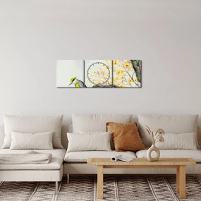 Obraz - Akwarelowy ptaszek na drzewie (z zegarem) (90x30 cm)