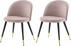Zestaw 2 różowych, czarnych i mosiężnych krzeseł do jadalni z weluru dla eleganckiego i wygodnego dotyku