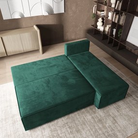 Masseno Narożnik BRISO z funkcją spania i pojemnikiem na pościel Narozniki L, Rozkładana sofa - Butelkowa zieleń, MONOLITH 37