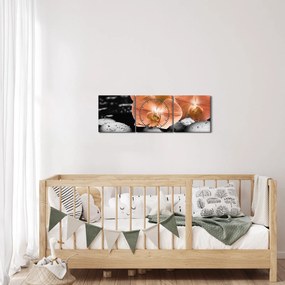 Obraz - Pomarańczowe orchidee (z zegarem) (90x30 cm)