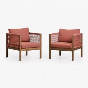 Zestaw 2 Foteli Z Podłokietnikami Z Drewna Akacjowego Branson Terakota – Brąz Akacjowy - Sklum
