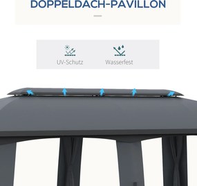 Outsunny Altana Ogrodowa 3x6m Namiot Imprezowy z Podwójnym Dachem i Ścianami Bocznymi Idealna na Zewnątrz Ciemnoszara | Aosom PL