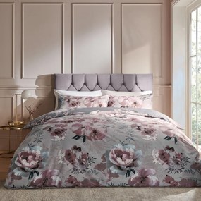 Różowo-szara pościel dwuosobowa 230x220 cm Dramatic Floral – Catherine Lansfield