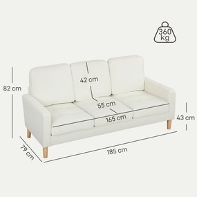 HOMCOM 3-osobowa sofa z grubymi poduszkami, drewno kauczukowe, pokrycie materiałowe, tapicerowana sofa do salonu, biura, sypialni, kremowa