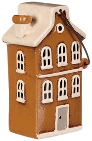 Świecznik Domek z uchwytem brązowy, ceramika, 13 x 10 x 37 cm