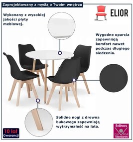 Biały stół + 4 nowoczesne czarne krzesła K6-S74