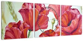 Obraz - Kwiaty maku (z zegarem) (90x30 cm)
