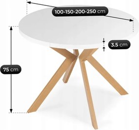 Stół Okrągły Rozkładany LUKAS 100-250 cm Biały/Dąb Skandynawski