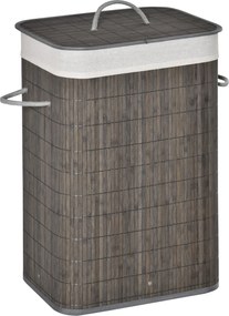 HOMCOM Kosz na bieliznę z uchwytami i pralnym workiem, Rattan, Poliester, Bawełna, Metal, 43L x 32S x 61W cm, Szary