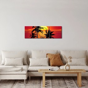 Obraz sylwetki wyspy z palmami (z zegarem) (90x30 cm)