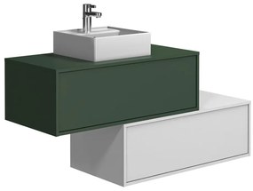Szafka łazienkowa wisząca zielona i biała z umywalką i dwoma szufladami - 94 cm - TEANA II