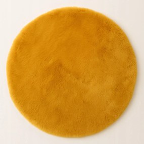 Dywanik Musztardowy Okrągły FI 100 cm Antypoślizgowy Puszysty Do Sypialni