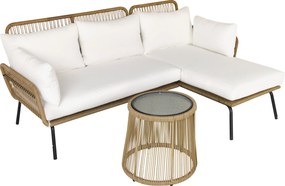 Outsunny 3-cz. zestaw mebli ogrodowych z rattanu PE, 1 narożnikowa sofa, 1 leżanka, w komplecie z poduszkami, odporne na warunki atmosferyczne, kawa + kremowy | Aosom PL