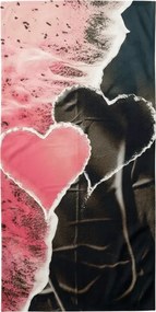 Ręcznik plażowy szybkoschnący SEA OF HEARTS różowo-czarny 70 x 140 cm, 100% mikrofibra