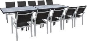 Rozkładany zestaw do jadalni "Lagos" - Rozkładany stół 200/320 x 105 x 76 cm - 10 krzeseł - Czarny