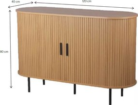 Ryflowana komoda z drzwiami przesuwnymi Kasja 120 cm, kolor dąb