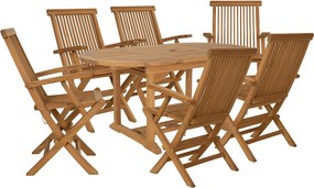 Zestaw mebli ogrodowych z drewna tekowego: rozkładany stół  dł. 120 / 170 cm i 6 składanych foteli - Jasny naturalny - BYBLOS II od MYLIA