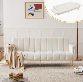 Sofa 3-osobowa beżowa aksamitna - 3 w 1 - Regulowane oparcie i podłokietniki - 184 x 79 x 71 cm