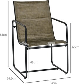 Outsunny Krzesła Ogrodowe Zestaw 2 szt Czarne Brązowe z Oddychającym Pokryciem Solidna Stalowa Rama 54x665x88cm | Aosom PL