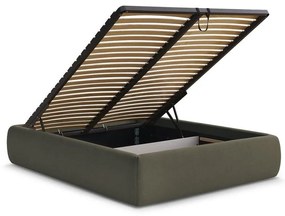 Ciemnozielone tapicerowane łóżko dwuosobowe ze schowkiem/bez zagłówka ze stelażem 180x200 cm Inera – Bobochic Paris