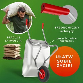 Taczka ogrodowa ocynkowana LARRY, max. pojemność 80l/100kg, srebrna/czarna Gardebruk