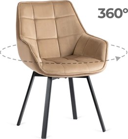 Krzesło Tapicerowane Obrotowe do Salonu LUNA Beżowe Welurowe Nowoczesne Loft